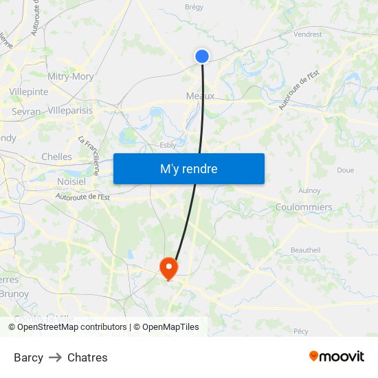 Barcy to Chatres map