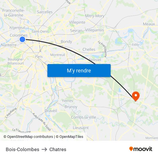 Bois-Colombes to Chatres map