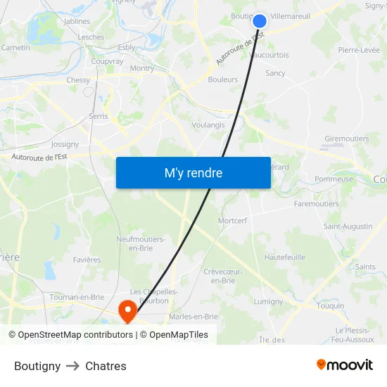 Boutigny to Chatres map