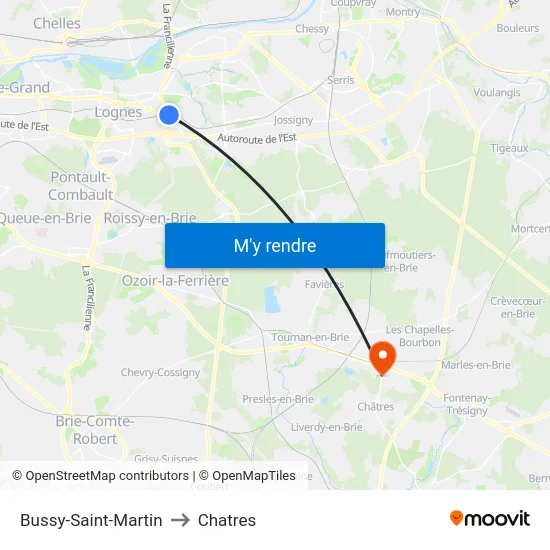 Bussy-Saint-Martin to Chatres map