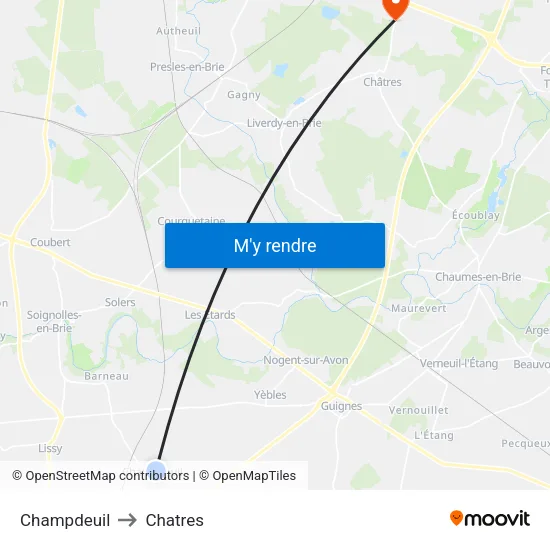 Champdeuil to Chatres map