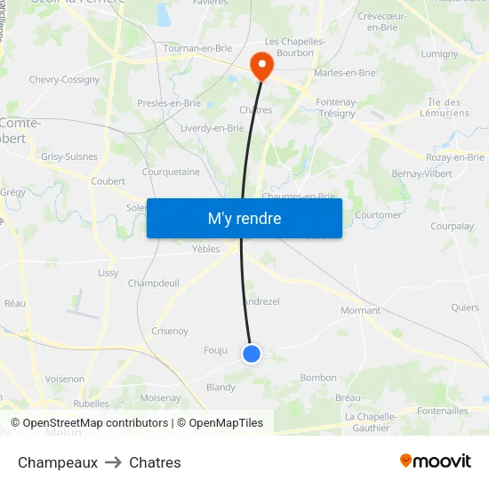 Champeaux to Chatres map