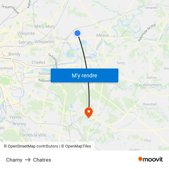 Charny to Chatres map