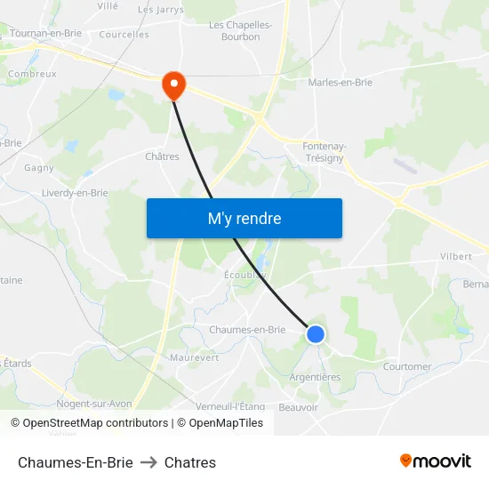 Chaumes-En-Brie to Chatres map