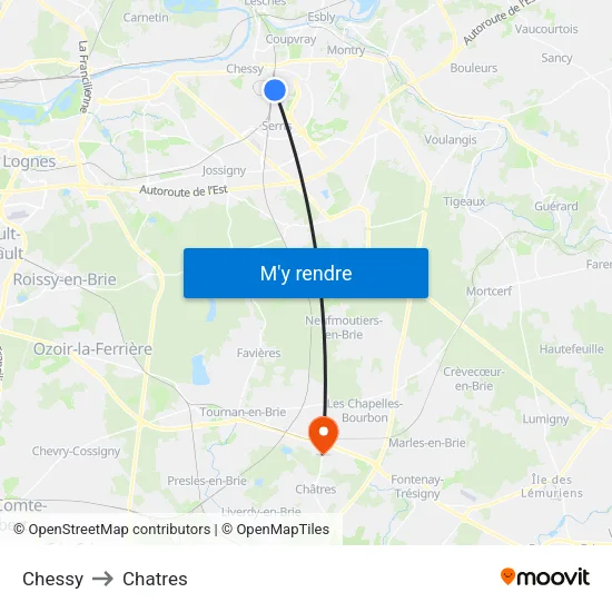 Chessy to Chatres map