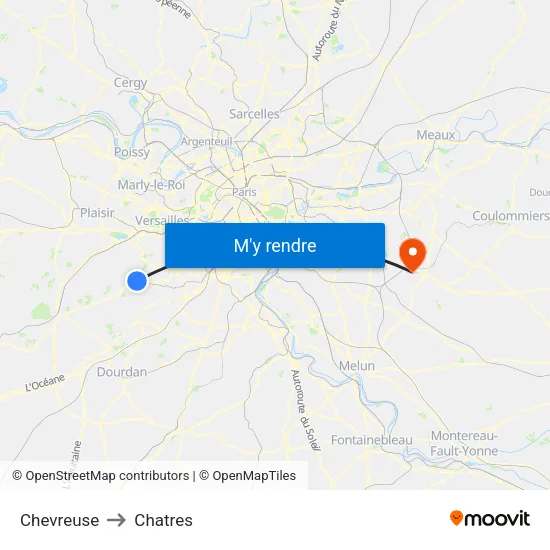 Chevreuse to Chatres map