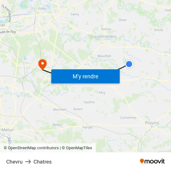Chevru to Chatres map