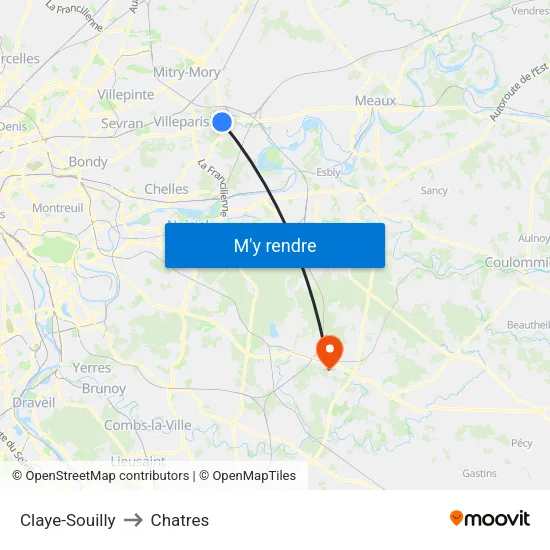Claye-Souilly to Chatres map