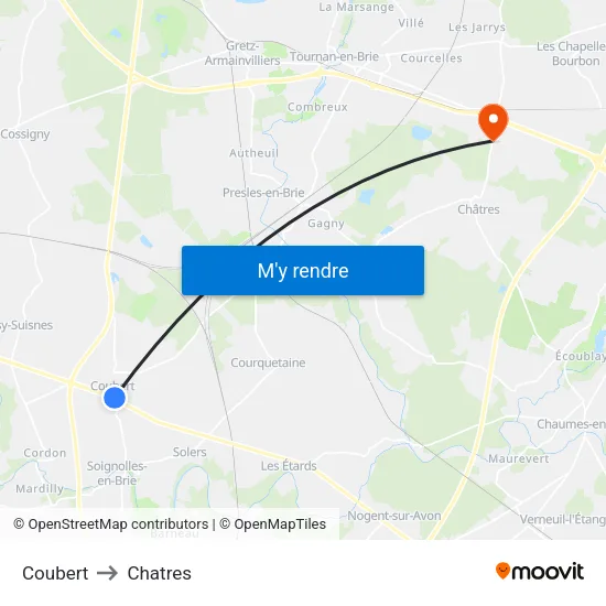 Coubert to Chatres map