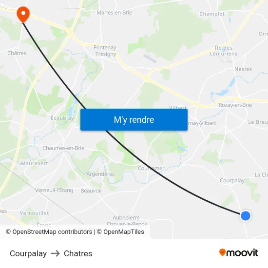 Courpalay to Chatres map