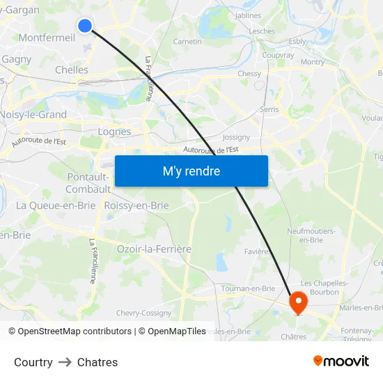 Courtry to Chatres map