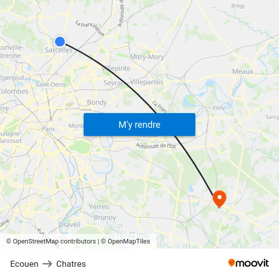 Ecouen to Chatres map