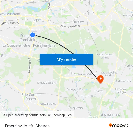 Emerainville to Chatres map