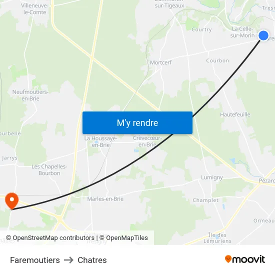 Faremoutiers to Chatres map