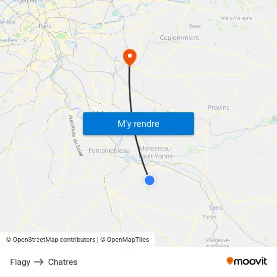 Flagy to Chatres map