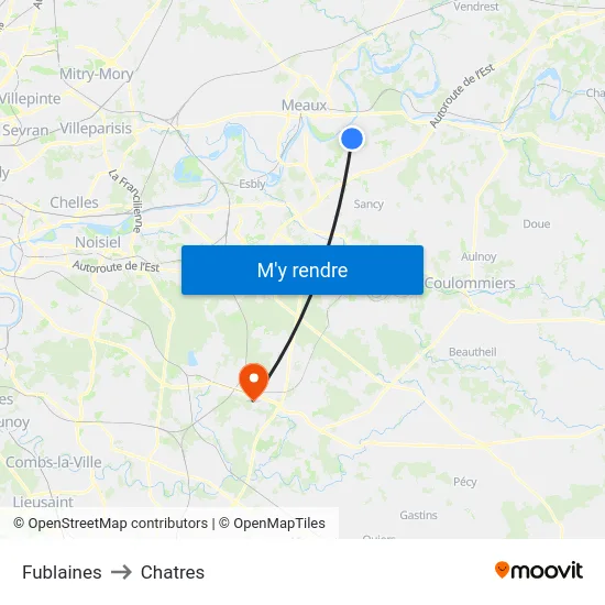 Fublaines to Chatres map