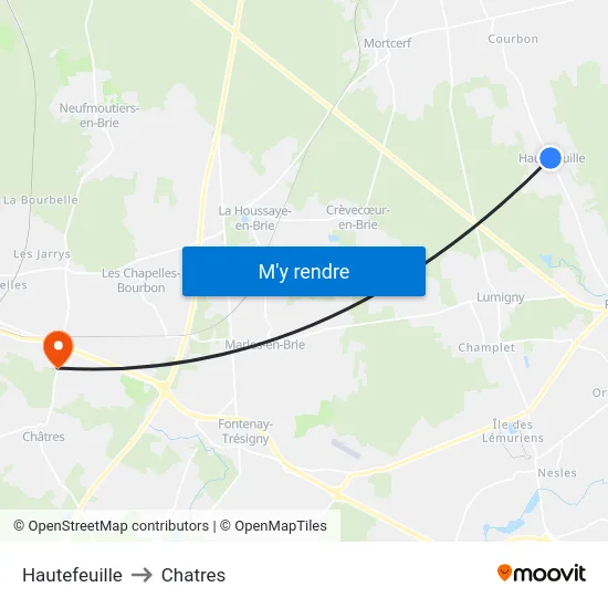 Hautefeuille to Chatres map