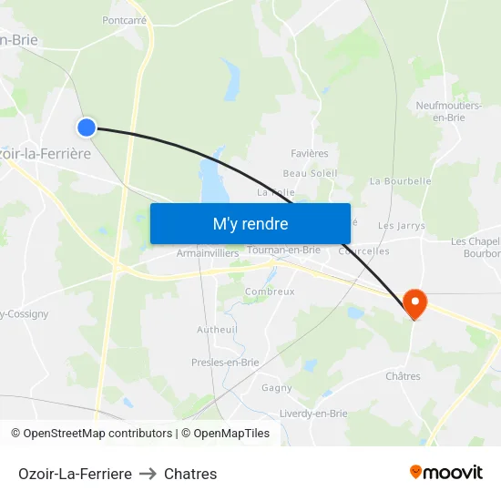 Ozoir-La-Ferriere to Chatres map