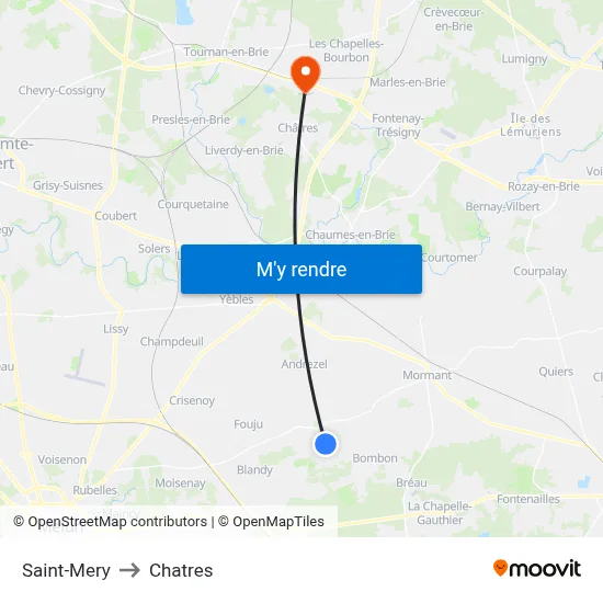 Saint-Mery to Chatres map
