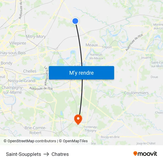 Saint-Soupplets to Chatres map