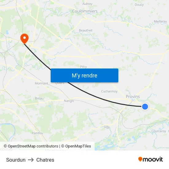 Sourdun to Chatres map