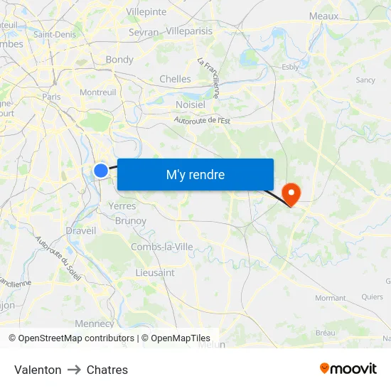 Valenton to Chatres map