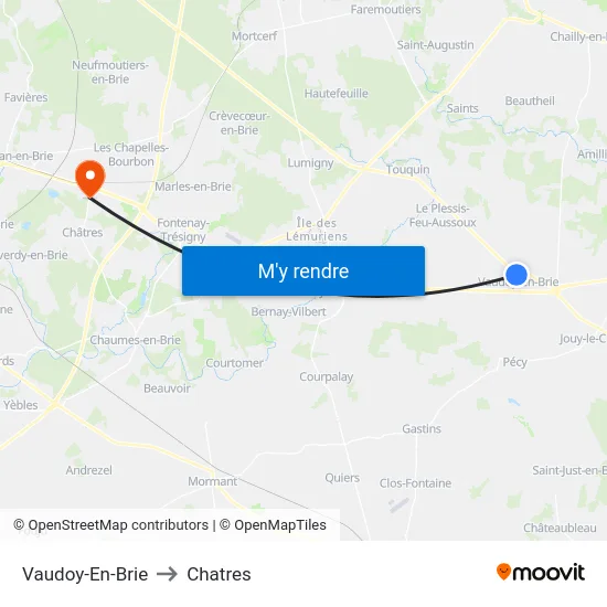Vaudoy-En-Brie to Chatres map