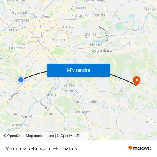 Verrieres-Le-Buisson to Chatres map