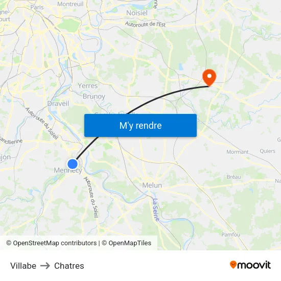 Villabe to Chatres map