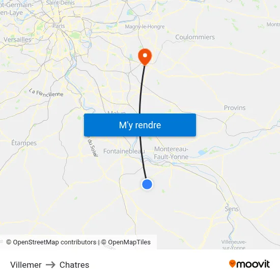 Villemer to Chatres map