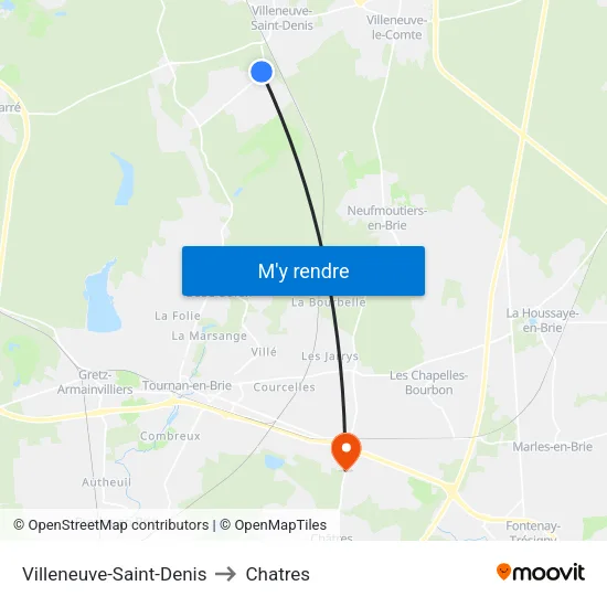 Villeneuve-Saint-Denis to Chatres map