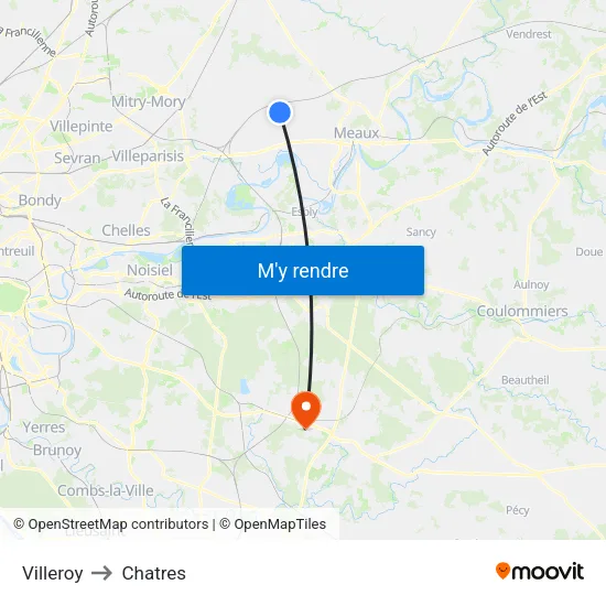 Villeroy to Chatres map