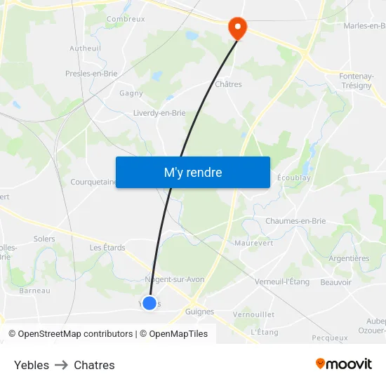 Yebles to Chatres map