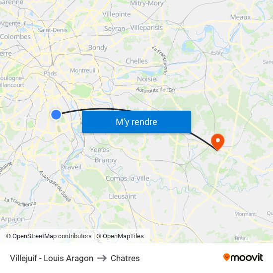 Villejuif - Louis Aragon to Chatres map