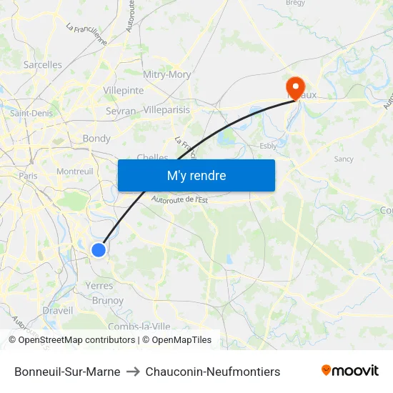 Bonneuil-Sur-Marne to Chauconin-Neufmontiers map