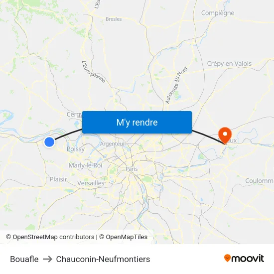 Bouafle to Chauconin-Neufmontiers map