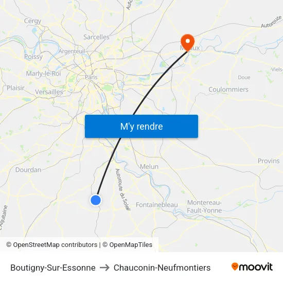 Boutigny-Sur-Essonne to Chauconin-Neufmontiers map