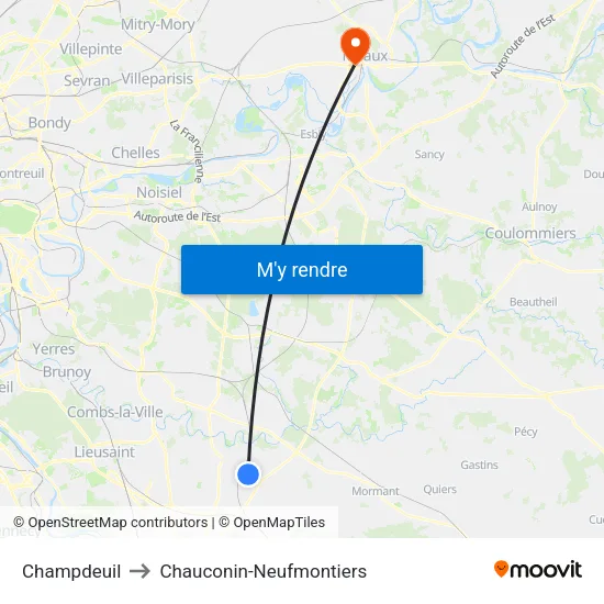 Champdeuil to Chauconin-Neufmontiers map