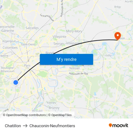Chatillon to Chauconin-Neufmontiers map