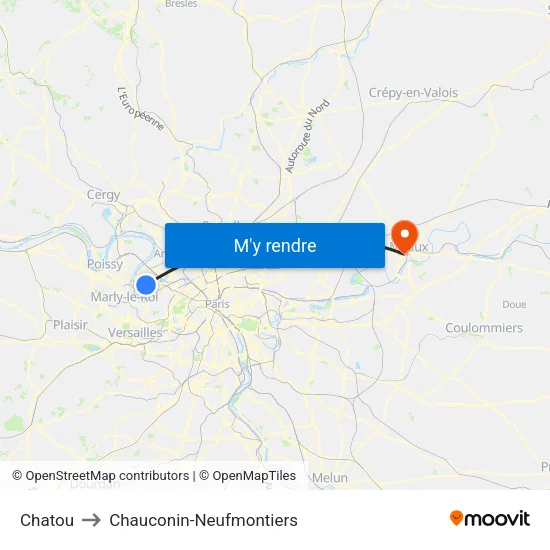 Chatou to Chauconin-Neufmontiers map