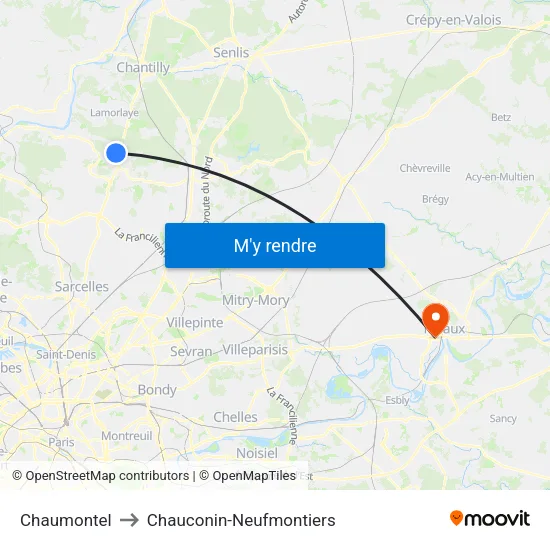 Chaumontel to Chauconin-Neufmontiers map