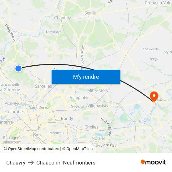 Chauvry to Chauconin-Neufmontiers map