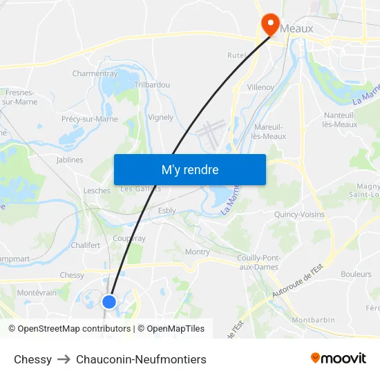 Chessy to Chauconin-Neufmontiers map