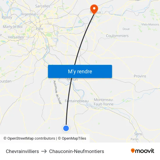 Chevrainvilliers to Chauconin-Neufmontiers map