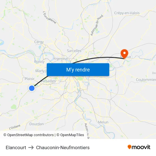 Elancourt to Chauconin-Neufmontiers map