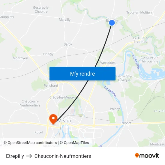 Etrepilly to Chauconin-Neufmontiers map