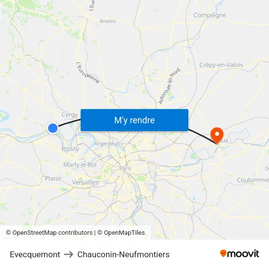Evecquemont to Chauconin-Neufmontiers map
