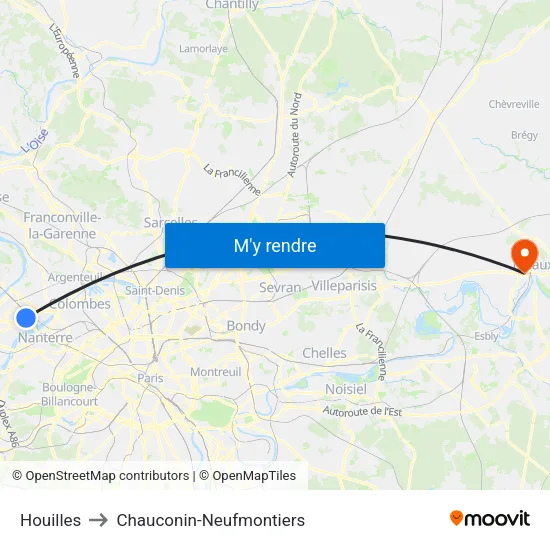 Houilles to Chauconin-Neufmontiers map