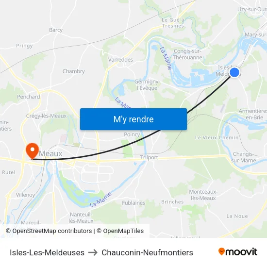 Isles-Les-Meldeuses to Chauconin-Neufmontiers map