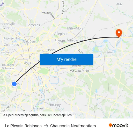 Le Plessis-Robinson to Chauconin-Neufmontiers map